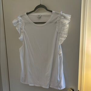 J. Crew White Ruffle Sleeve Blouse